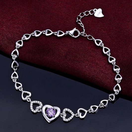 Version Coréenne Du Bracelet CZ Incrusté En Argent Sterling 925 Sweet Simple