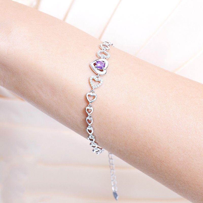 Version Coréenne Du Bracelet CZ Incrusté En Argent Sterling 925 Sweet Simple