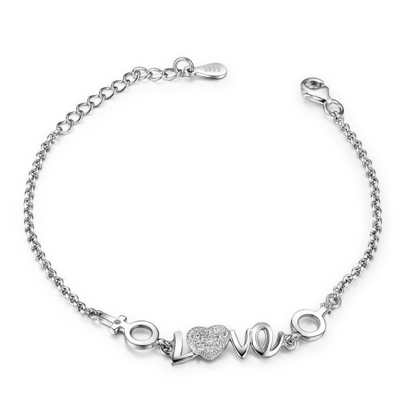 Version Coréenne Du Bracelet En Zircon Cubique Incrusté En Argent Sterling "you Are Always In My Heart" 925