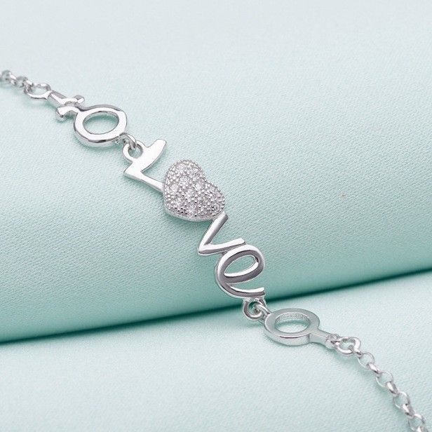 Version Coréenne Du Bracelet En Zircon Cubique Incrusté En Argent Sterling "you Are Always In My Heart" 925