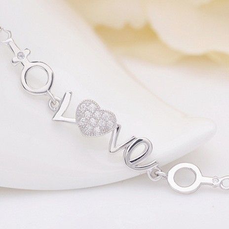 Version Coréenne Du Bracelet En Zircon Cubique Incrusté En Argent Sterling "you Are Always In My Heart" 925